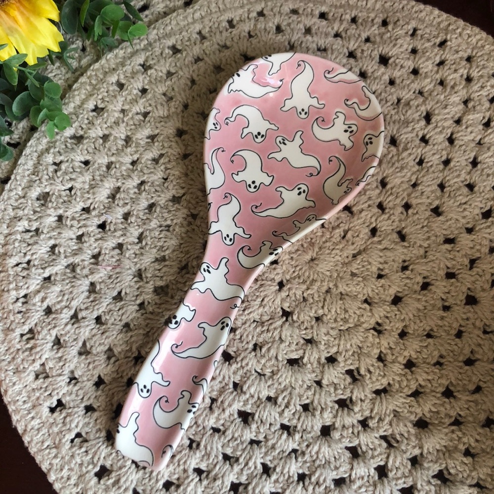 Halloween PINK with White Ghosts Spoon Rest
